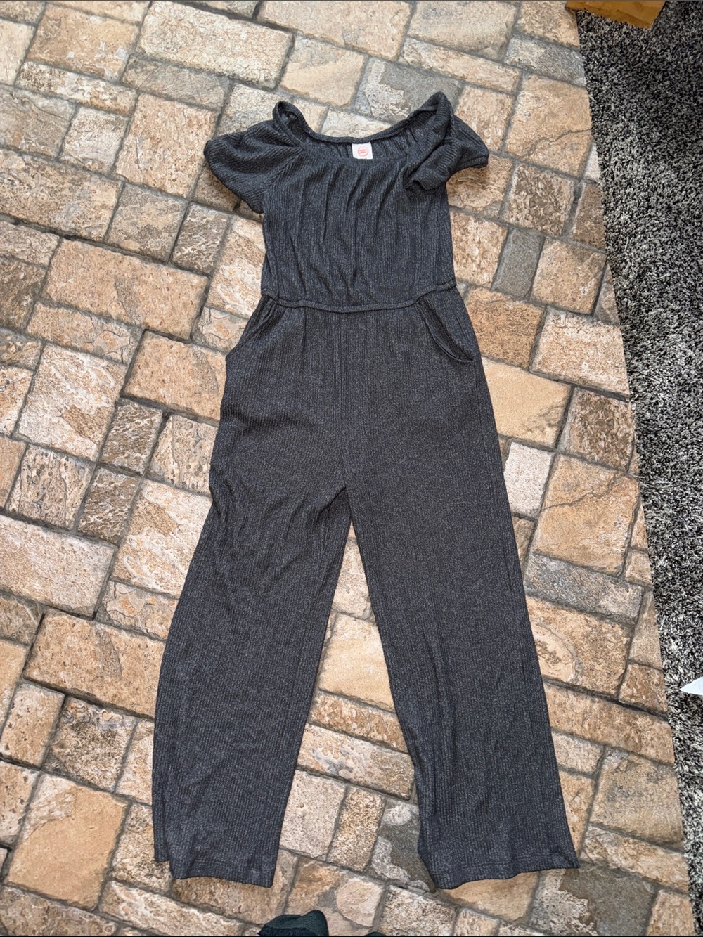wonder nation Black Short Sleeve Ribbed Kids Jumpsuit